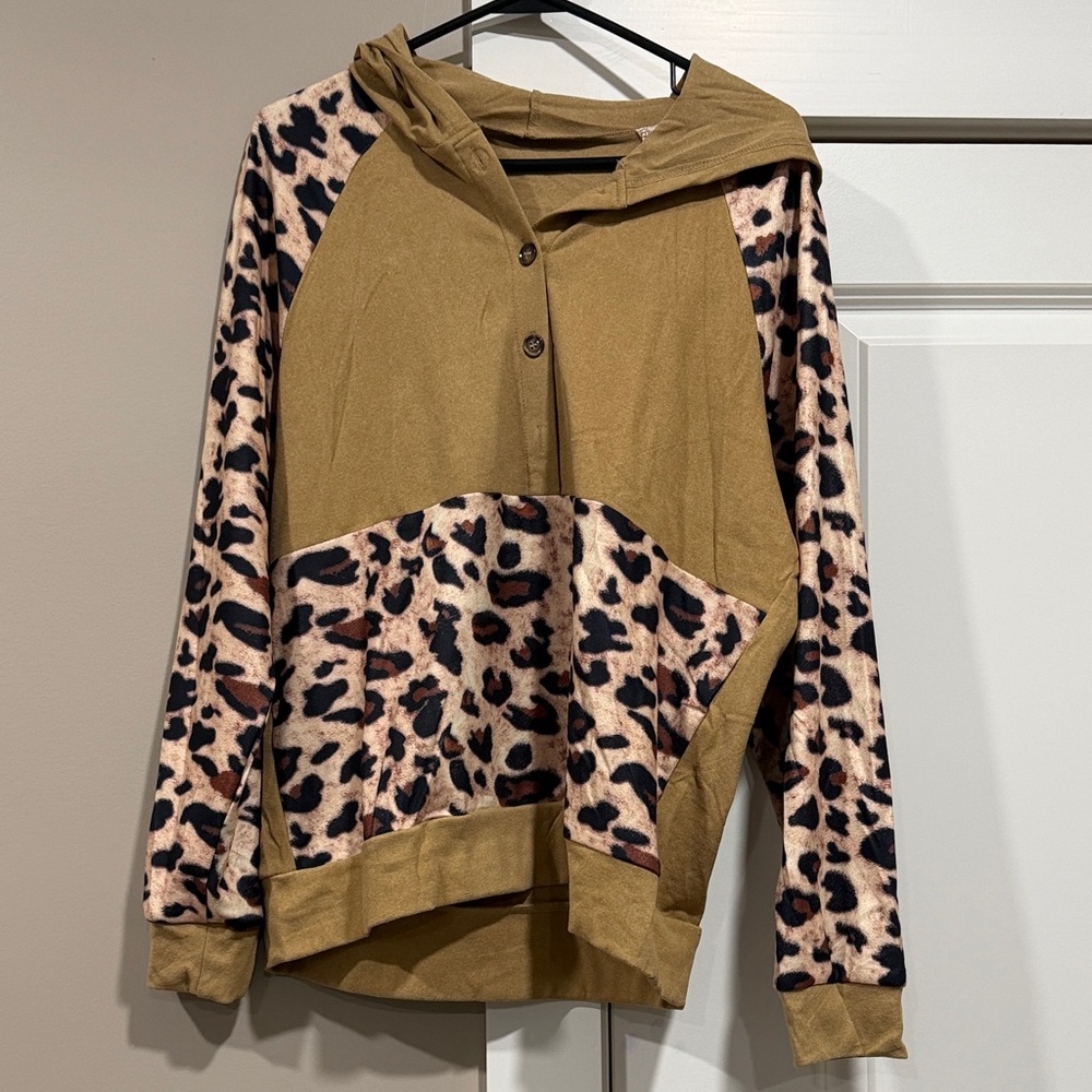 Leopard Print Hoodie with Tan Accents
